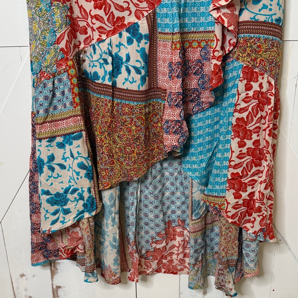 Kori Boho Patchwork Multi Color Ruffle Maxi Skirt - Picture 3 of 9
